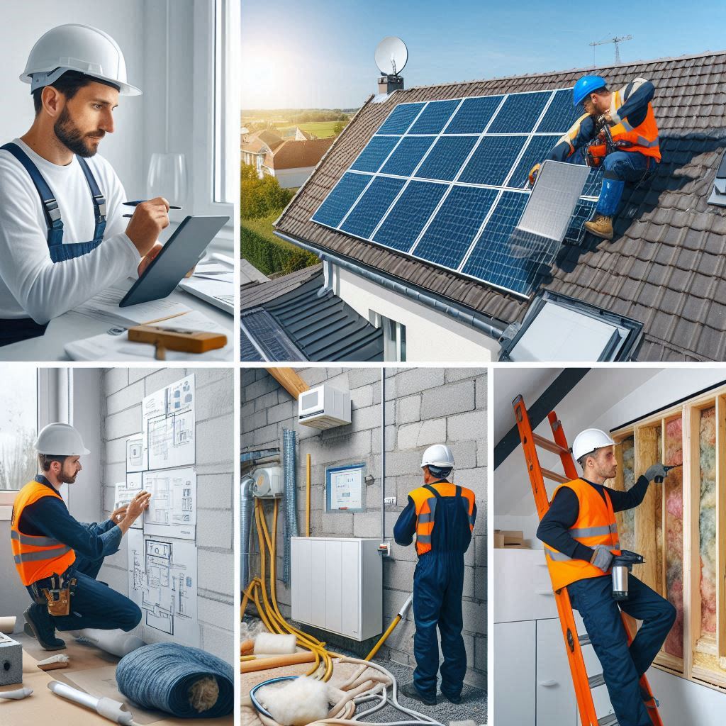 La rénovation globale consiste à réaliser un ensemble de travaux de rénovation nécessaires à l’amélioration des performances énergétiques de votre logement montage photo des poste clés de la rénovation énergétique globale à Toulouse