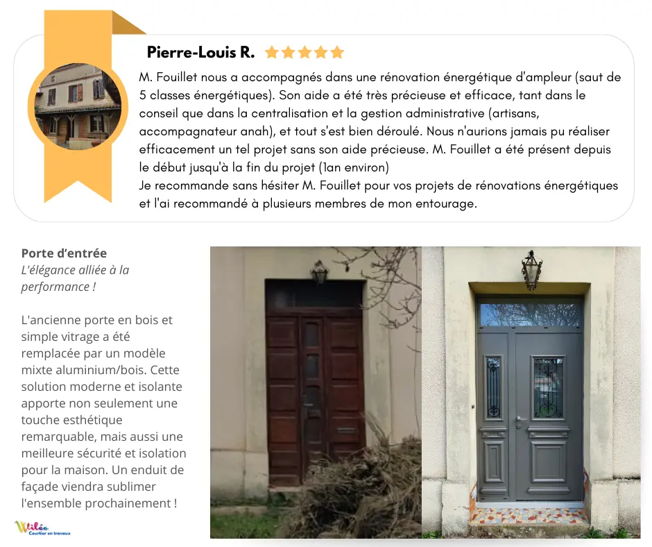 Remplacement porte d'entrée ancienne par porte mixte aluminium bois, isolation sécurité maison Toulouse.