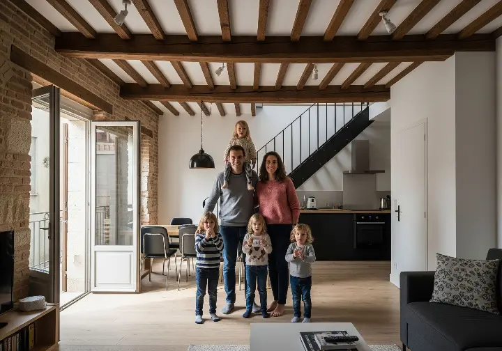 Famille nombreuse heureuse dans une maison toulousaine rénovée grâce au FGR